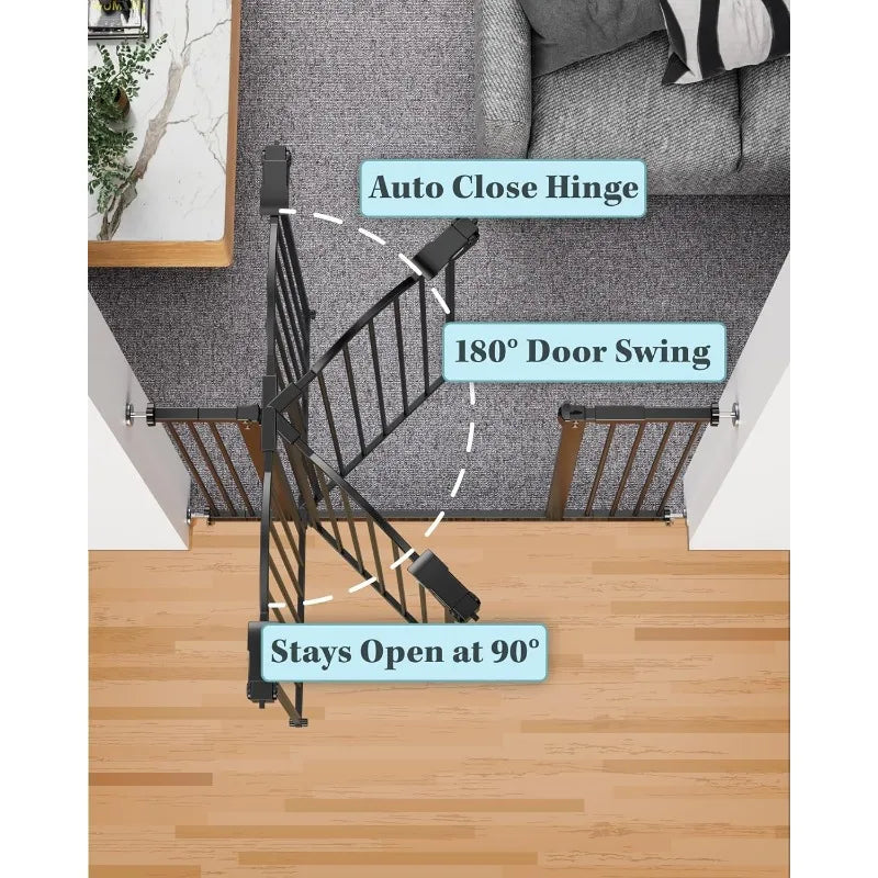 39.6” Dog Gate for Stairs & Doorways, 30" Tall Baby Gate Pressure Mount Pet Gates, Easy Step Auto Close Both Sides Walk Thru